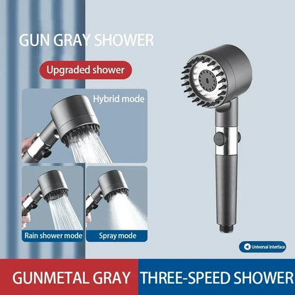 High-Pressure Shower Head with 3 Adjustable Spray Modes and Massage Brush - Rainfall Faucet Bathroom Accessory