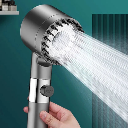 High-Pressure Shower Head with 3 Adjustable Spray Modes and Massage Brush - Rainfall Faucet Bathroom Accessory