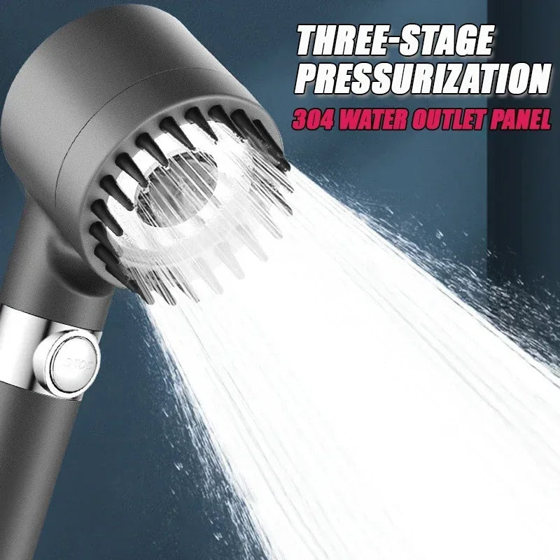 High-Pressure Shower Head with 3 Adjustable Spray Modes and Massage Brush - Rainfall Faucet Bathroom Accessory