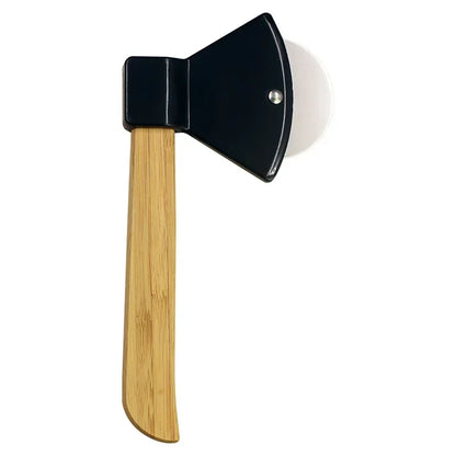 Stainless Steel Pizza Cutter Kitchen Restaurant Pizza Axel Tool Axe Pizza Cutter with Bamboo Handle and Sharp Rotating Blade