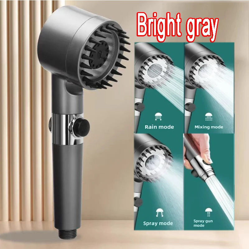 High-Pressure Shower Head with 3 Adjustable Spray Modes and Massage Brush - Rainfall Faucet Bathroom Accessory