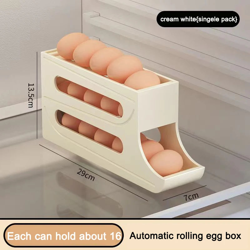 Automatic Scrolling Egg Rack Holder Storage Box Egg Basket Food Containers Egg Case Holder Refrigerator Storage Organizer