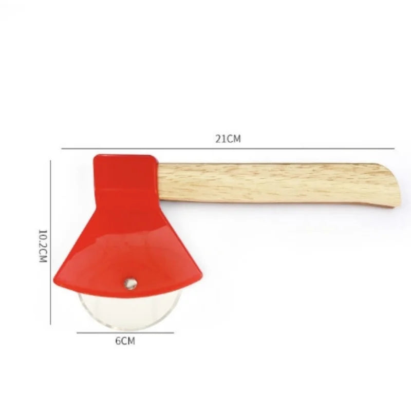 Stainless Steel Pizza Cutter Kitchen Restaurant Pizza Axel Tool Axe Pizza Cutter with Bamboo Handle and Sharp Rotating Blade