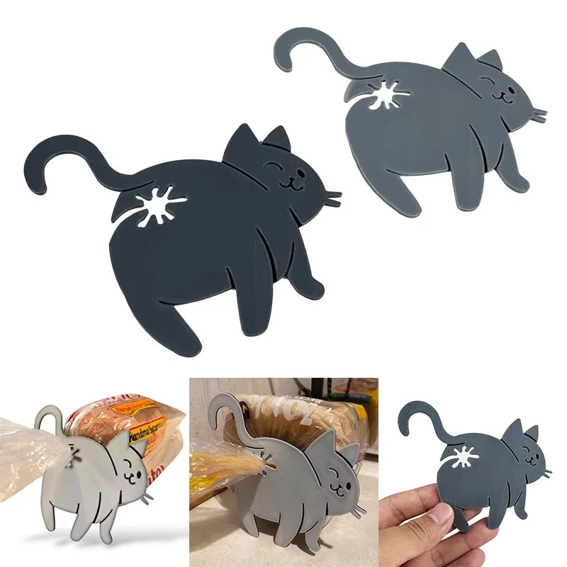2Pcs 3D Cat Butt Bread Bag Clip Snack Bag Sealing Clip Novelty Kitchen Gadget Food Storage Bag Clip for Cat Lovers