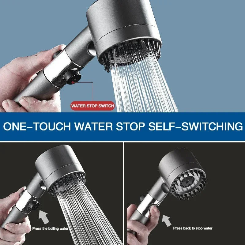 High-Pressure Shower Head with 3 Adjustable Spray Modes and Massage Brush - Rainfall Faucet Bathroom Accessory