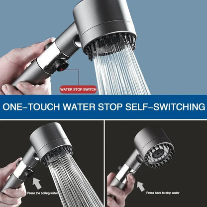 High-Pressure Shower Head with 3 Adjustable Spray Modes and Massage Brush - Rainfall Faucet Bathroom Accessory